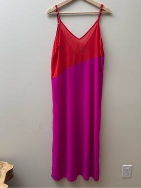 Lulu's Red and Fuchsia Colorblock Slip Dress